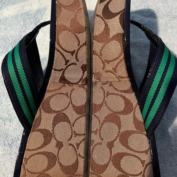 Coach Gabriela Green Stripe Webb Platform Wedge Sandals Preowned. - Picture 2 of 5